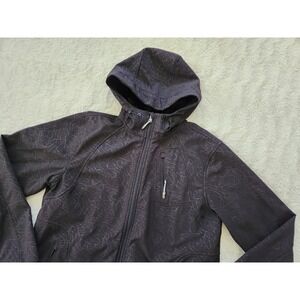 Double Diamond Jacket Womens Size XL Black Print Lightweight Fleece Lining